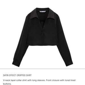 Zara Black Cropped Long Sleeve Satin Top